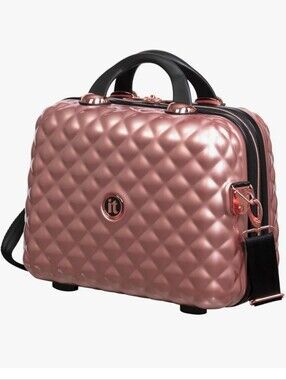 It Rose Gold 16" Hardside Vanity Case  Stylish & Durable Makeup Organizer Euc